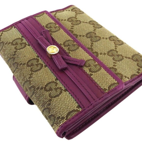 GUCCI W Hook Wallet GG Canvas Beige Canvas ~ Leather Auth Used T19671 - Picture 9 of 10